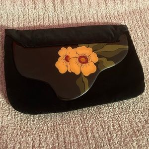 Vintage 1980 Floral Patricia Smith Moon Bag Clutch